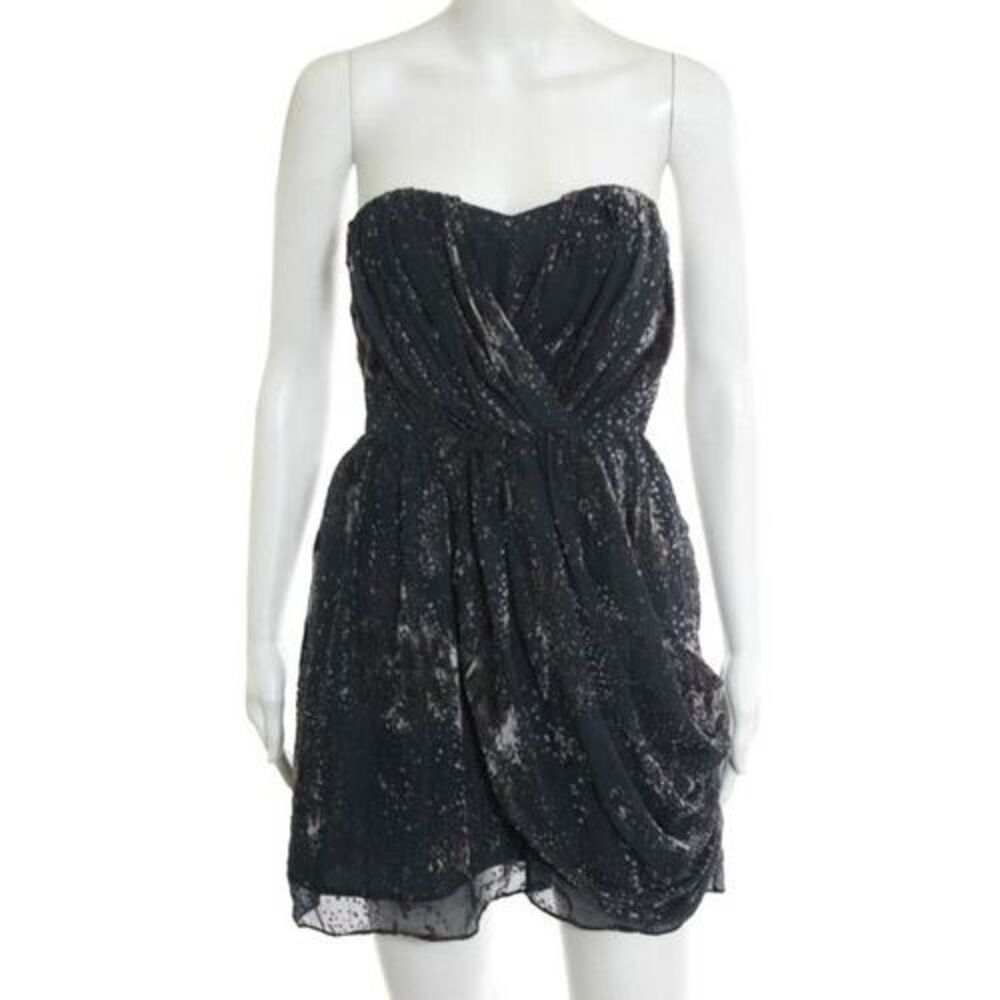 BCBG GENERATION Gray Graphic Gathered Front Strapless Cocktail Dress Sz 0